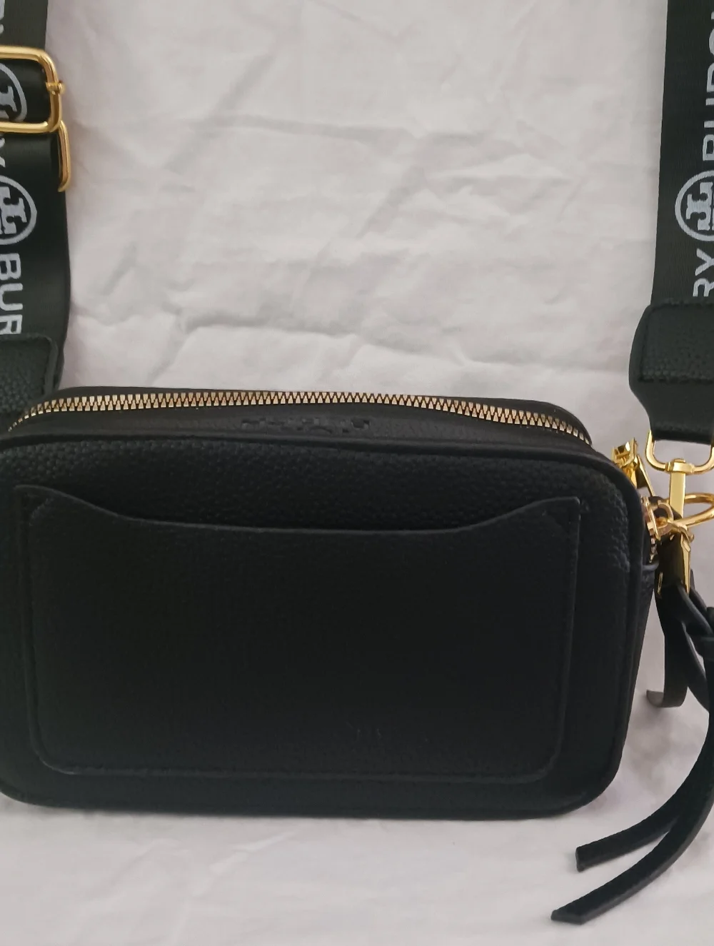 Tory Burch Black Leather Logo Camera Crossbody with Branded Strap - Picture 2 of 7